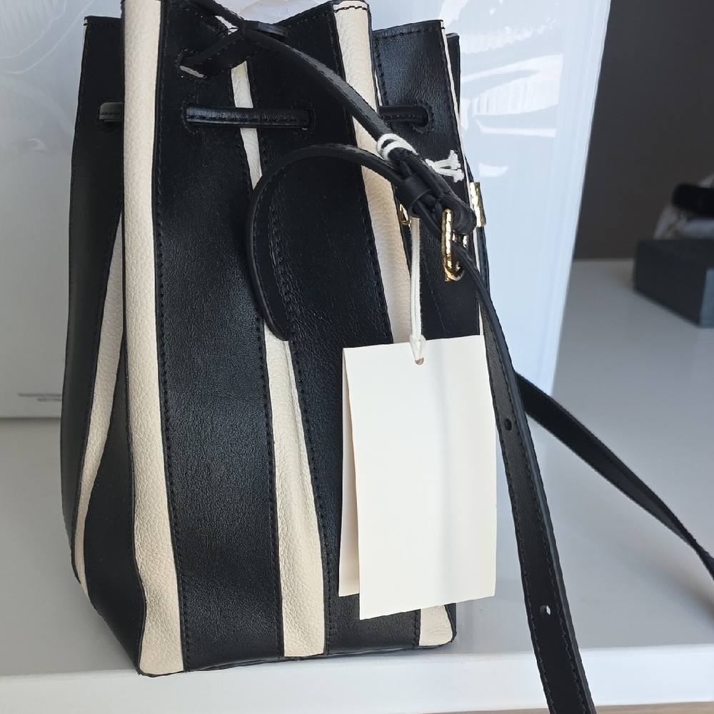 NWT Ulla Johnson Leather Alma Everday Bucket Bag Noir Stripe Purse - Picture 6 of 16